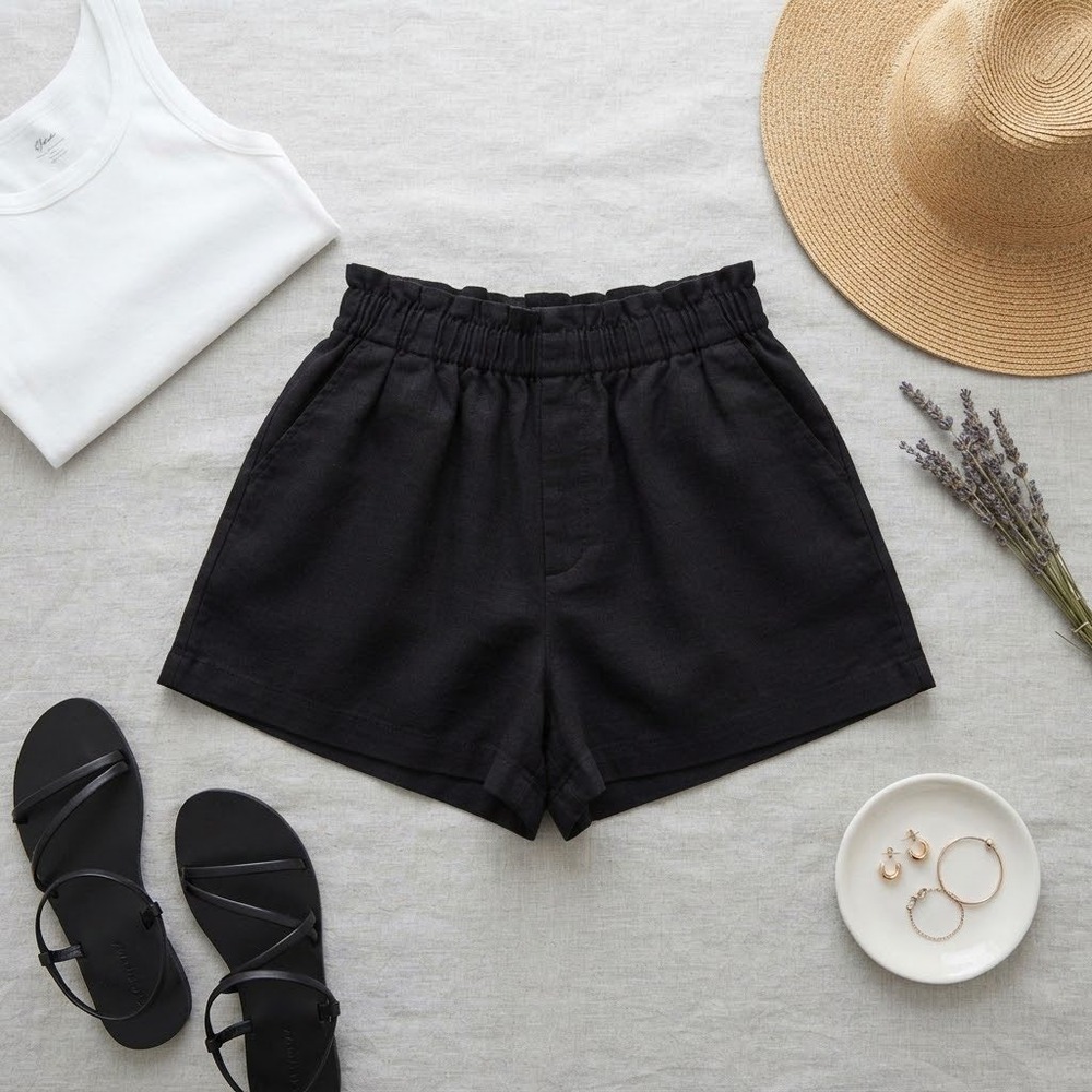 Universal Thread Womens Black Linen Blend Smocked Paperbag Waist Shorts Size M